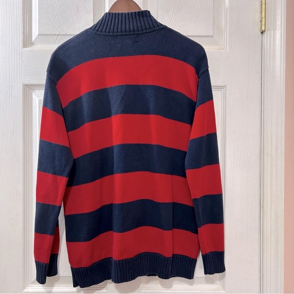 Lauren Ralph Lauren Men's Vintage Sweater Red Navy Striped Gold Crest Sz Medium - Picture 2 of 8